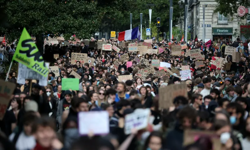 French high school and university students attend a demonstration in Nantes as part of a nationwide day of protests and blockades to demand better school conditions in France, October 8, 2026. —Reuters