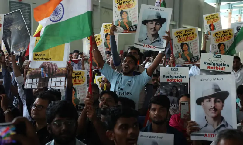 Supporters of Cockroach Janta Party (CJP) attend a protest demanding the resignation of India’s Chief Election Commissioner Gyanesh Kumar, in Bengaluru, India, October 8, 2026. — Reuters