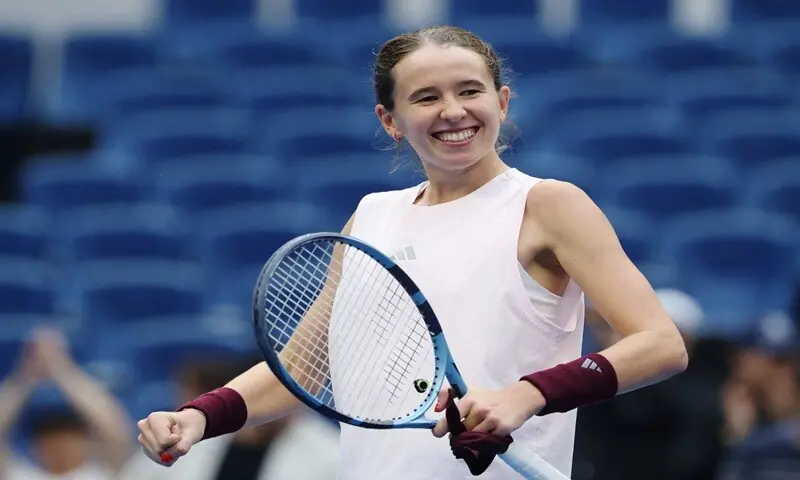 Nikola Bartunkova of the Czech Republic celebrates after winning the China Open quarter-final against compatriot Karolina Muchova at the National Tennis Centre in Beijing, China, on October 8, 2026. —Reuters