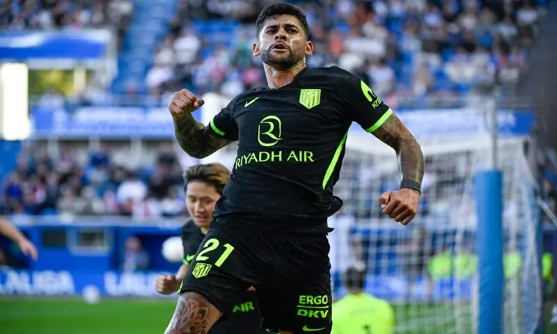 Atletico Madrid&rsquo;s Cristian Romero celebrates after scoring against Deportivo Alaves during their La Liga match at the Mendizorroza Stadium in Vitoria on October 10, 2026. &mdash;AFP
