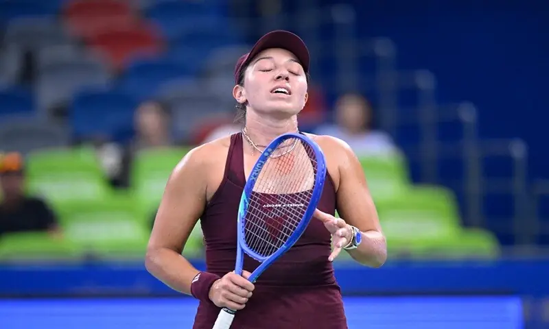 Jessica Pegula of the US reacts after a point against Latvia&rsquo;s Jelena Ostapenko during their Wuhan Open round-of-32 match at the Dongfeng Voyah Centre Court in Wuhan, China, on October 14, 2026. &mdash;AFP