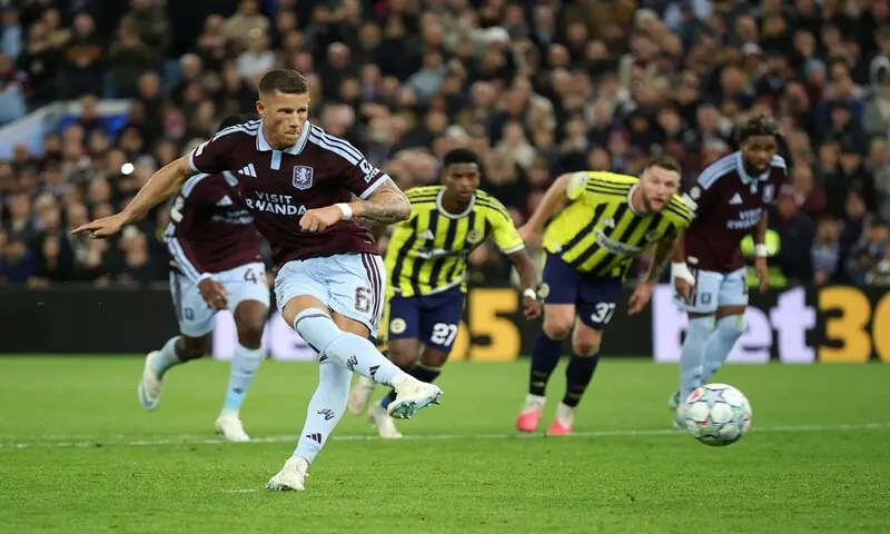 Aston Villa’s Ross Barkley scores from the penalty spot against Fenerbahce during their Champions League first-round match at Villa Park in Birmingham, Britain, on October 14, 2026. —Reuters