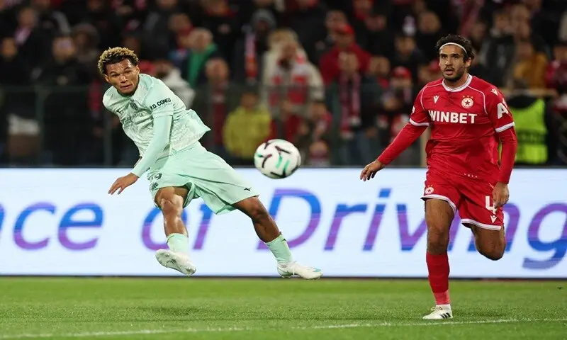 AS Monaco’s Paris Brunner in action with CSKA Sofia’s Dinis Almeida during their UEFA Conference League first-round match at the Vasil Levski National Stadium in Sofia, Bulgaria, on October 15, 2026. —Reuters