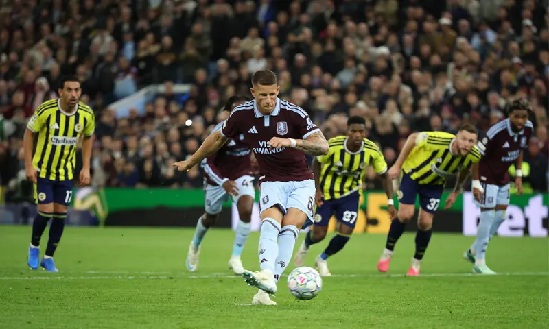  BIRMINGHAM: Aston Villa&rsquo;s Ross Barkley scores during the game against Fenerbahce at Villa Park.&mdash;Reuters 