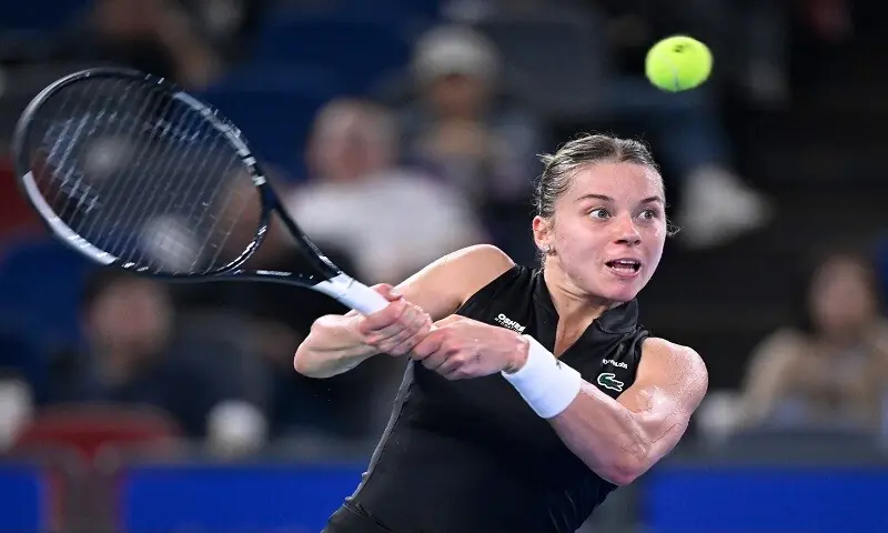 Poland’s Maja Chwalinska eyes a return against Greece’s Maria Sakkari during their Wuhan Open quarter-final at the Optics Valley International Tennis Center in Wuhan, China on October 16, 2026. —AFP
