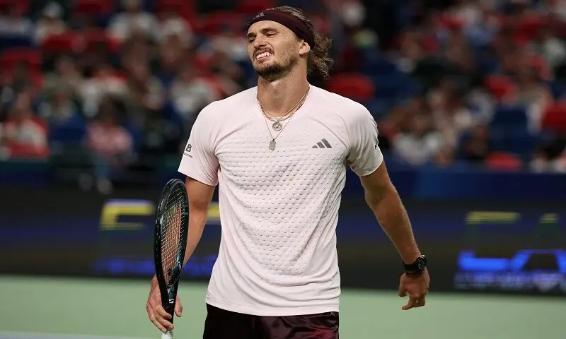 Germany&rsquo;s Alexander Zverev reacts during the Shanghai Masters semi-final against Spain&rsquo;s Alejandro Davidovich Fokina at the Qizhong Forest Sports City Arena in Shanghai, China, on October 17, 2026. &mdash;Reuters