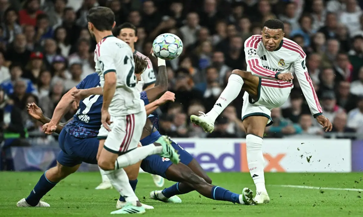 Real Madrid&rsquo;s Kylian Mbappe in action during the UEFA Champions League first-round match against RB Leipzig at Santiago Bernabeu in Madrid, Spain, on October 21, 2026. &mdash;AFP