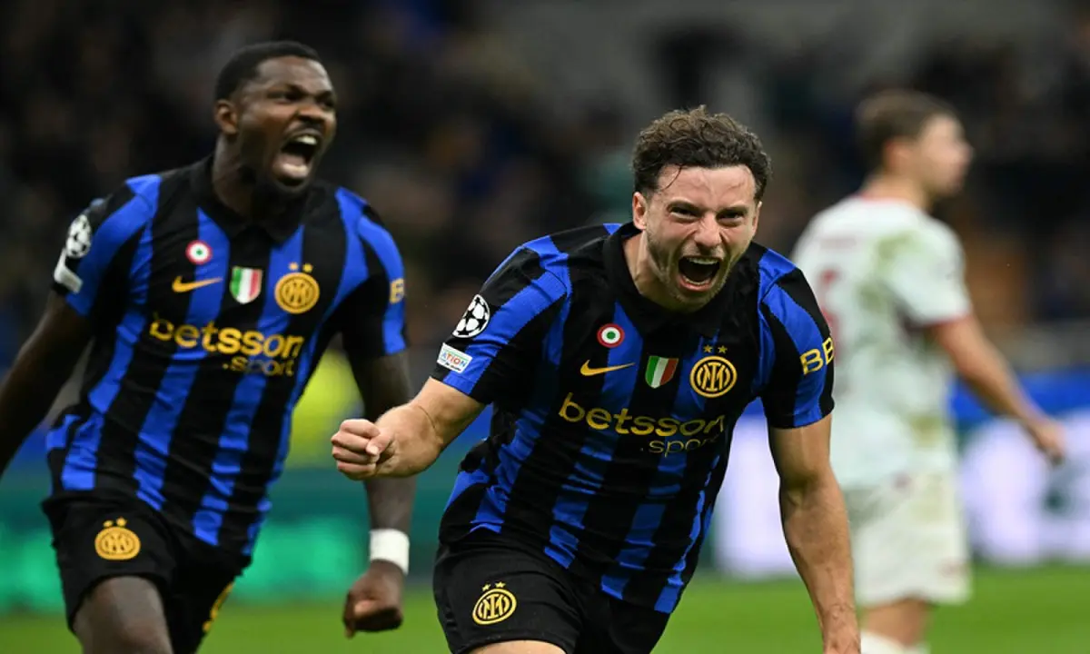 Inter Milan&rsquo;s Carlos Augusto (R) celebrates after scoring against Shakhtar Donetsk during their UEFA Champions League first-round match at San Siro in Milan, Italy, on October 21, 2026. &mdash;AFP