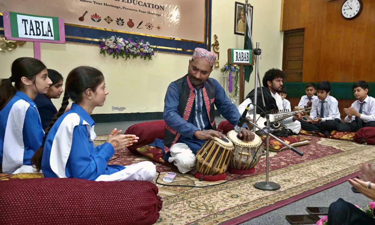 Students take part in activities as the Federal Directorate of Education launches its Heritage Education Programme at IMCG, F-10/2, in Islamabad on Wednesday. — APP