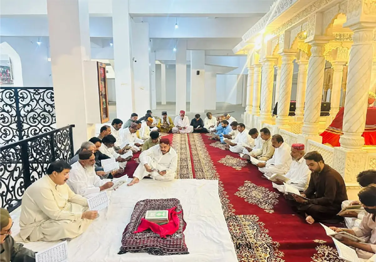  A QURAN Khwani underway at the Bhuttos&rsquo; mausoleum in Garhi Khuda Bakhsh on Friday to mark the 15th death anniversary of Begum Nusrat Bhutto.&mdash;Dawn  