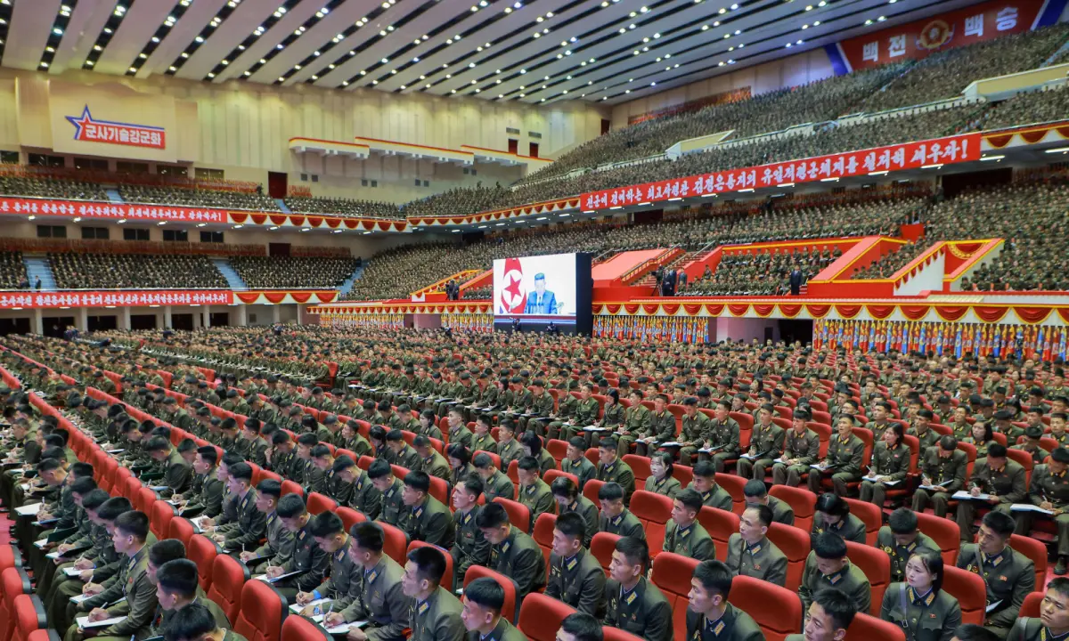This picture taken between Oct 22 and 23, 2026 released by North Korea's official Korean Central News Agency (KCNA) on October 24, 2026 shows a general view during the third meeting of company leaders of the Korean People's Army at the Pyongyang Gymnasium in Pyongyang. — KCNA via AFP