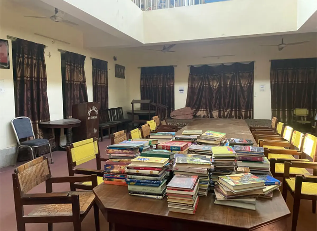   An inside view of the reading hall of the library.  