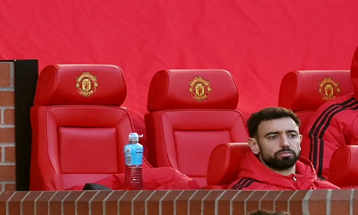 Manchester United&rsquo;s Bruno Fernandes watches on from the substitutes bench during the English Premier League match against Bournemouth at Old Trafford on October 25, 2026. &mdash;Reuters