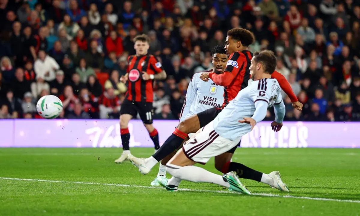 Bournemouth’s Amine Adli (C) scores against Aston Villa during their English League Cup fourth-round match at the Vitality Stadium in Bournemouth on October 28, 2026. —Reuters