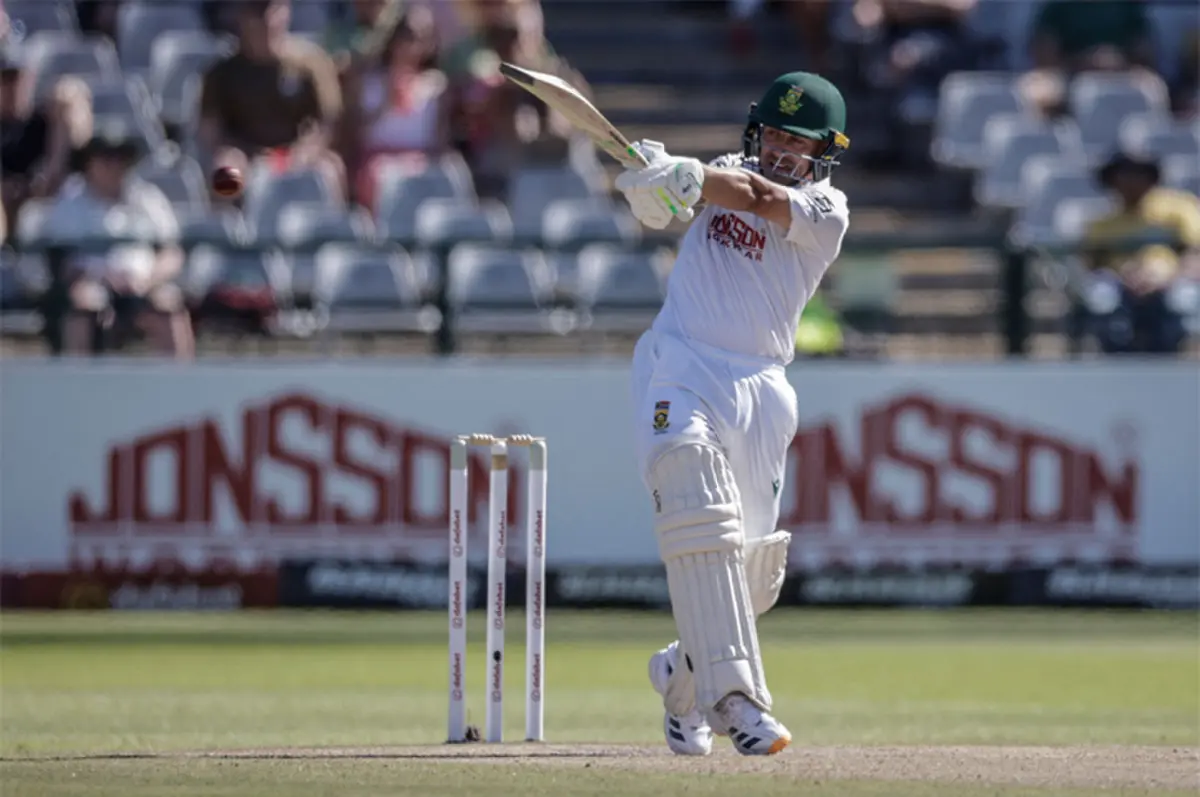 SOUTH AFRICAN opener Marques Ackerman plays a shot during the third Test against Australia at Newlands on Thursday.—AFP