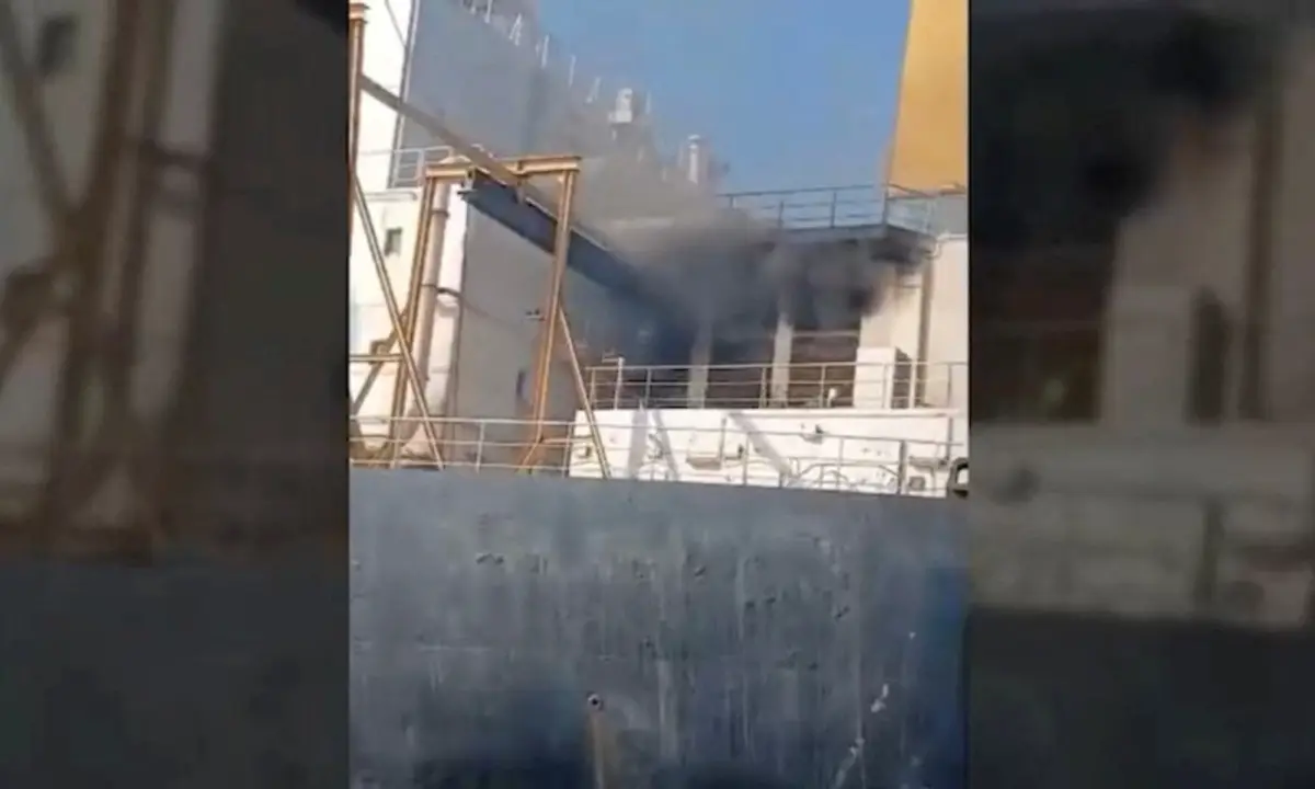 Smoke rises from the oil tanker RITI in the Gulf of Oman, in this screengrab from a video released on October 30, 2026. &mdash; Reuters
