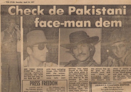 Play hard, party harder: A WI feature on Pakistan team’s visit to a WI nightclub during the 1977 Pak-WI tour. Seen from left: Reserve wicketkeeper, Taslim Arif, who joined the house band to bash out some tunes; Stylish Pakistani opener, Majid Khan; Taslim and Pakistan fast bowler, Sikandar Bakht.