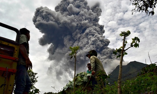 Mount Sinabung volcano erupts in Indonesia