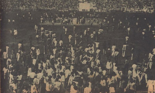 Students invade Karachi’s National Stadium during a Test match against England in 1968.