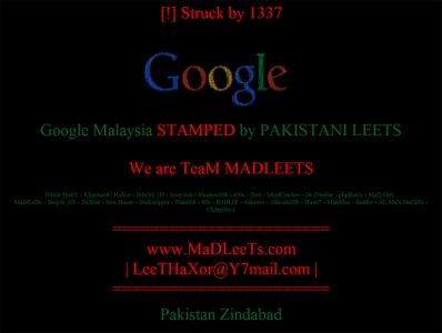 Google Malaysia hacked by Pakistani team
