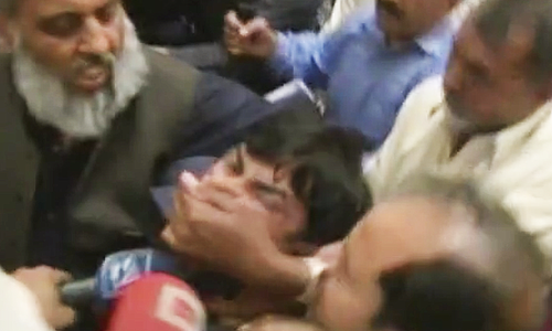 Journalist hurls shoe at Shahbaz, misses target