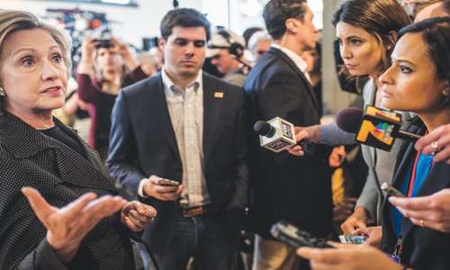 On the trail of Hillary Clinton, not everyone is  allowed to jump into the press pool