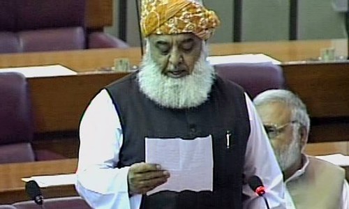 The JUI-F chief said the party had withdrawn its earlier motion at the request of the PM. ─ DawnNews screengrab