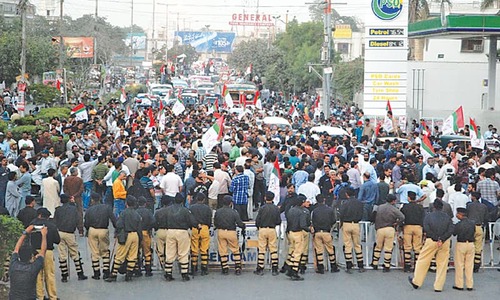 MQM&rsquo;s first show of street power against Rangers ahead of LG polls