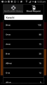 The app asks you to identify your blood type and whether you'd be willing to donate blood.