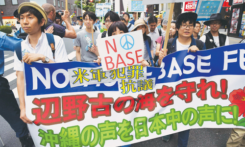 Anti-US base demonstrators hold march in Tokyo Anti-US base demonstrators hold march in Tokyo