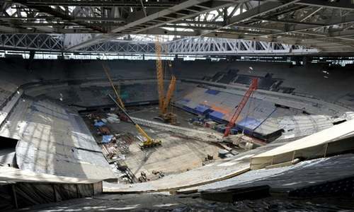 Russia scrambles after work halted at 2018 World Cup venue