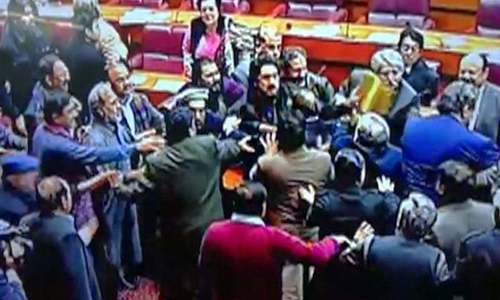 Scuffle breaks out in National Assembly, opposition walks out Scuffle breaks out in National Assembly, opposition walks out
