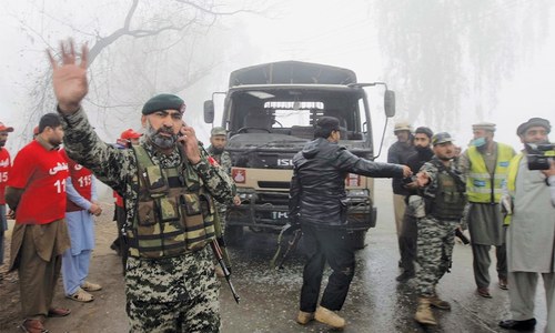 Three FC men, six civilians injured in blast