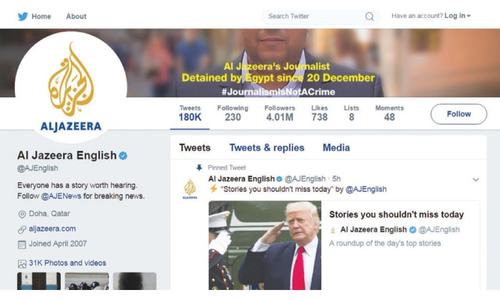 Al-Jazeera Twitter account temporarily &lsquo;suspended&rsquo;