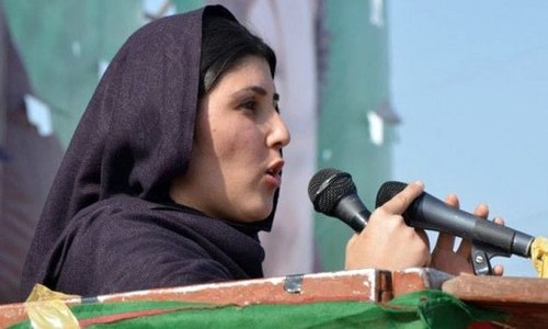 Ayesha Gulalai told to sit behind stage occupied by men to show respect for tribal customs