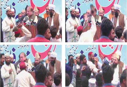 Shoe thrown at Sharif in Lahore seminary Shoe thrown at Sharif in Lahore seminary