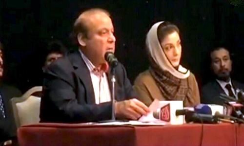 Nawaz Sharif addresses press conference in London.