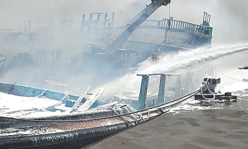 Cargo boat catches fire at port Cargo boat catches fire at port