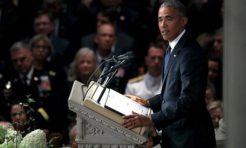 Two presidents &mdash; not Trump &mdash; pay tribute to McCain at Washington funeral