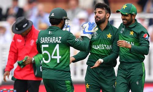 Shadab Khan celebrates after the dismissal of South Africa's Aiden Markram. — AFP/File