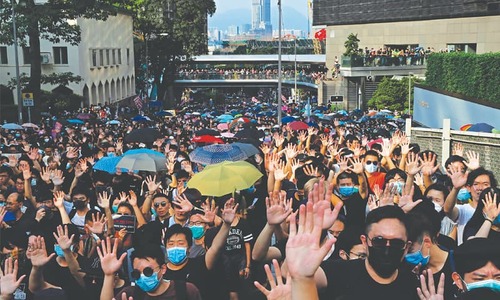 Huge crowd takes protest message to US consulate in Hong Kong