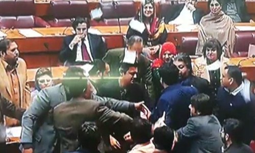 NA session descends into chaos as PPP lawmakers vehemently object to Omar Ayub's speech