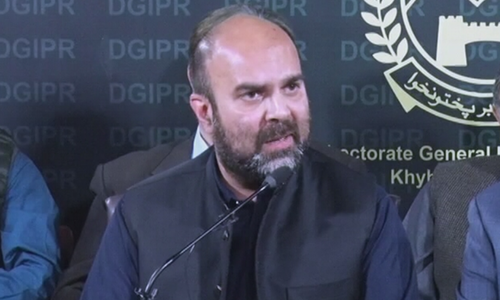 KP Finance Minister Taimur Saleem Jhagra speaking at a press briefing. — DawnNewsTV