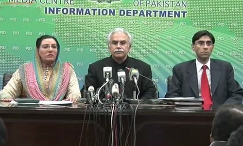Special Assistant to the Prime Minister on Health Dr Zafar Mirza speaking at a news conference. — DawnNewsTV