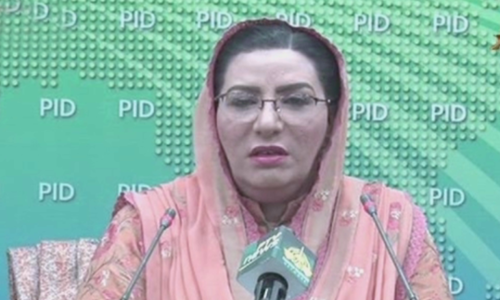 Special Assistant to the Prime Minister on Information and Broadcasting Dr Firdous Ashiq Awan addressing the media. — DawnNewsTV