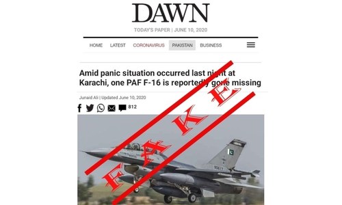 Fake news screenshot about 'missing F-16' posing as Dawn.com surfaces on social media