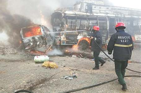 13 burnt alive in van-bus collision