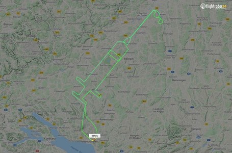 A flightradar24.com handout photo received on December 27, 2020 shows the flight track for a D-ENIG plane that traced a syringe on the maps in Germany to celebrate the arrival of a Covid-19 vaccine. The flight between Friedrichshafen and Ulm took place on December 23, 2020. — via Reuters
