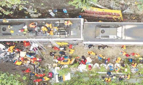 At least 50 persons die as train derails in Taiwan