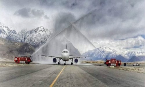 First PIA flight from Lahore lands at Skardu Airport First PIA flight from Lahore lands at Skardu Airport